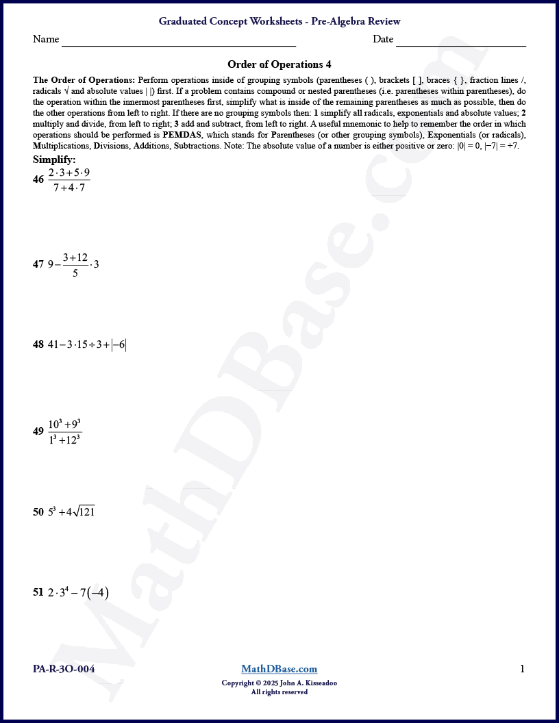 Pre-Algebra Review - Order of Operations 4 thumbnail
